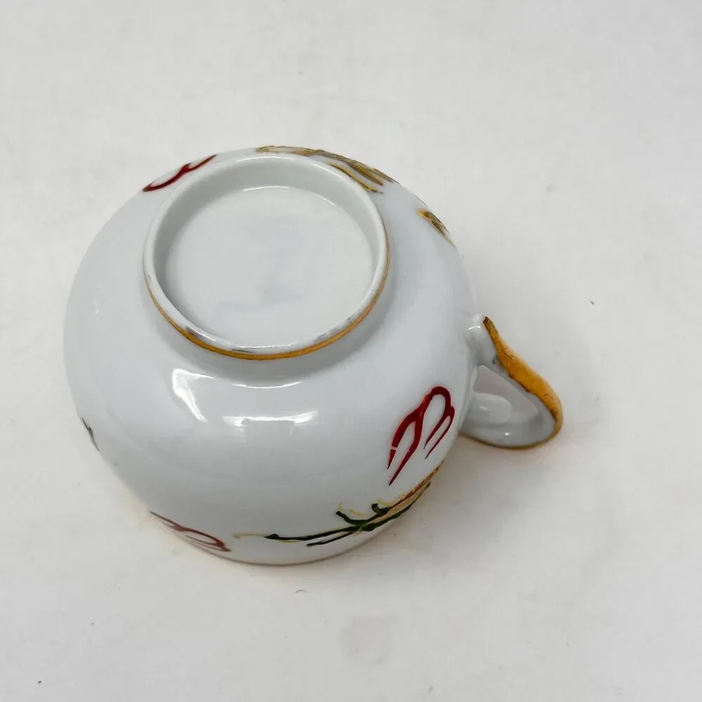 Vintage Japanese Dragonware Moriage Teacup Saucer Geisha Lithophane Fine China